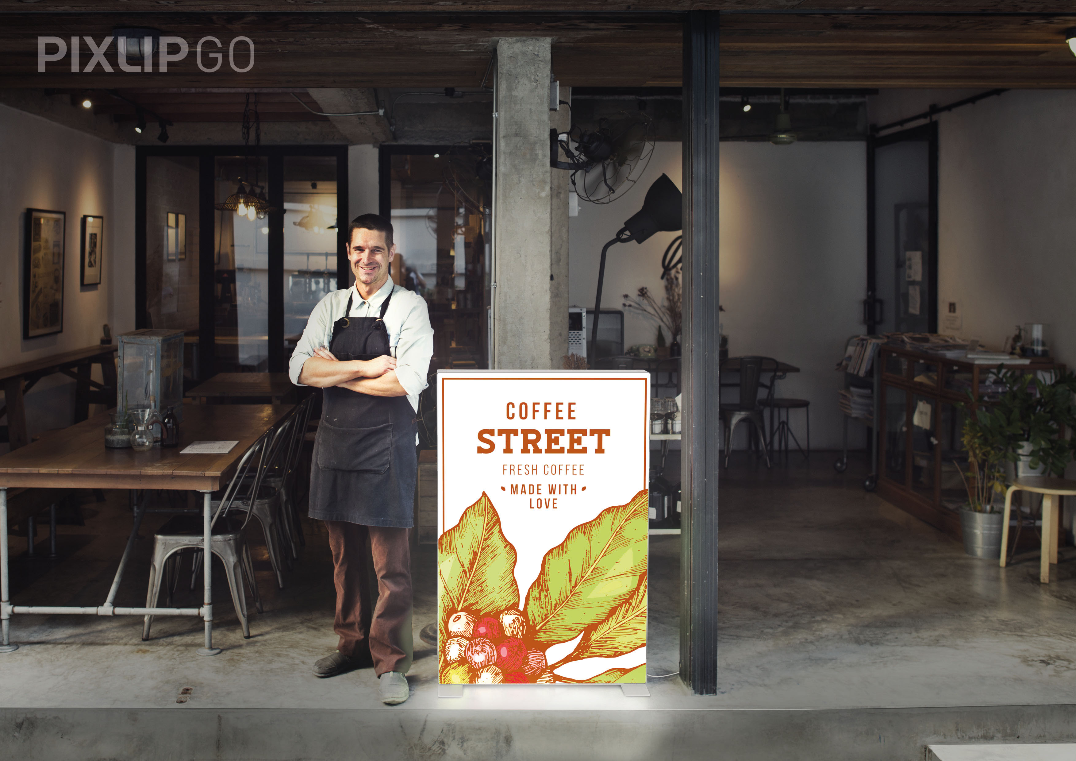 Marketingtool PIXLIP GO - Einsatzbereich Reklametafel Gastronomie